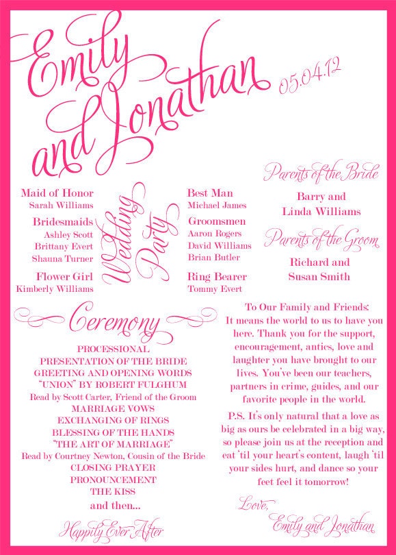Custom Printable Wedding Programs