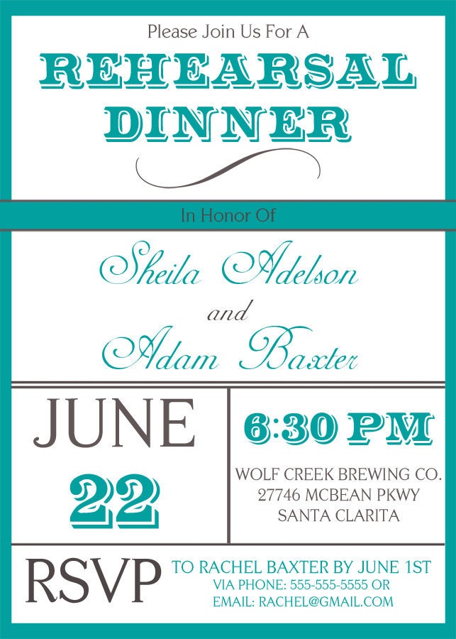 Custom Printable Wedding Rehearsal Dinner Invitation