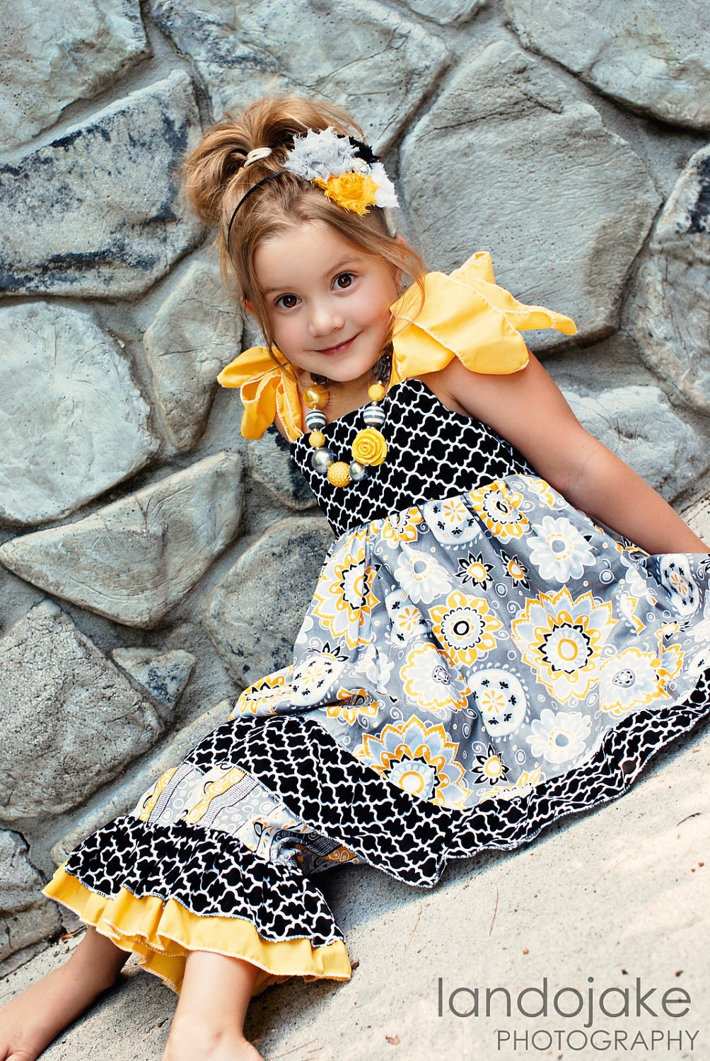 2 pc Summer Fall Crop Capri or pant set Gray Yellow Black Fall Morocan Jewel From Mudan children toddler girl 2t, 3t, 4t, 5t, 6