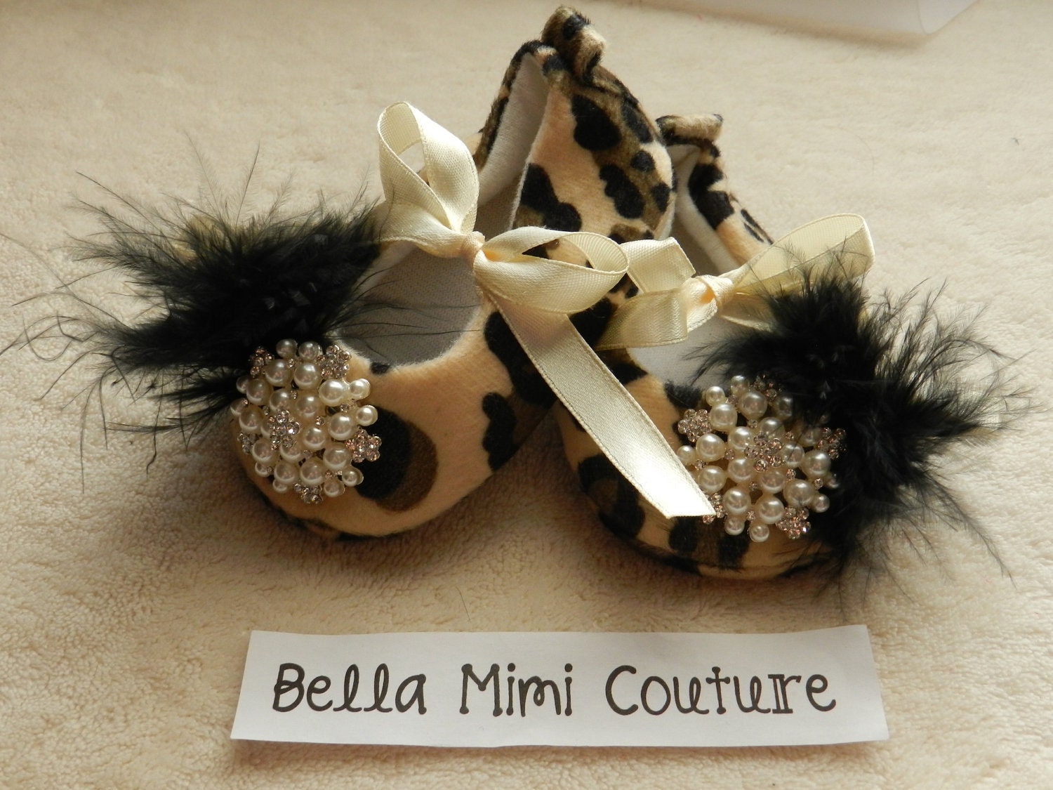Custom Couture Glamorous Infant Pearl Rhinestone Leopard Shoes/ Leopard Shoes 3-12 months as loved by Tori Spelling