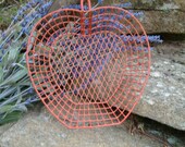 Painted Wire Basket, Vintage Red Apple Shaped Basket from the 40's, Enamelware Basket