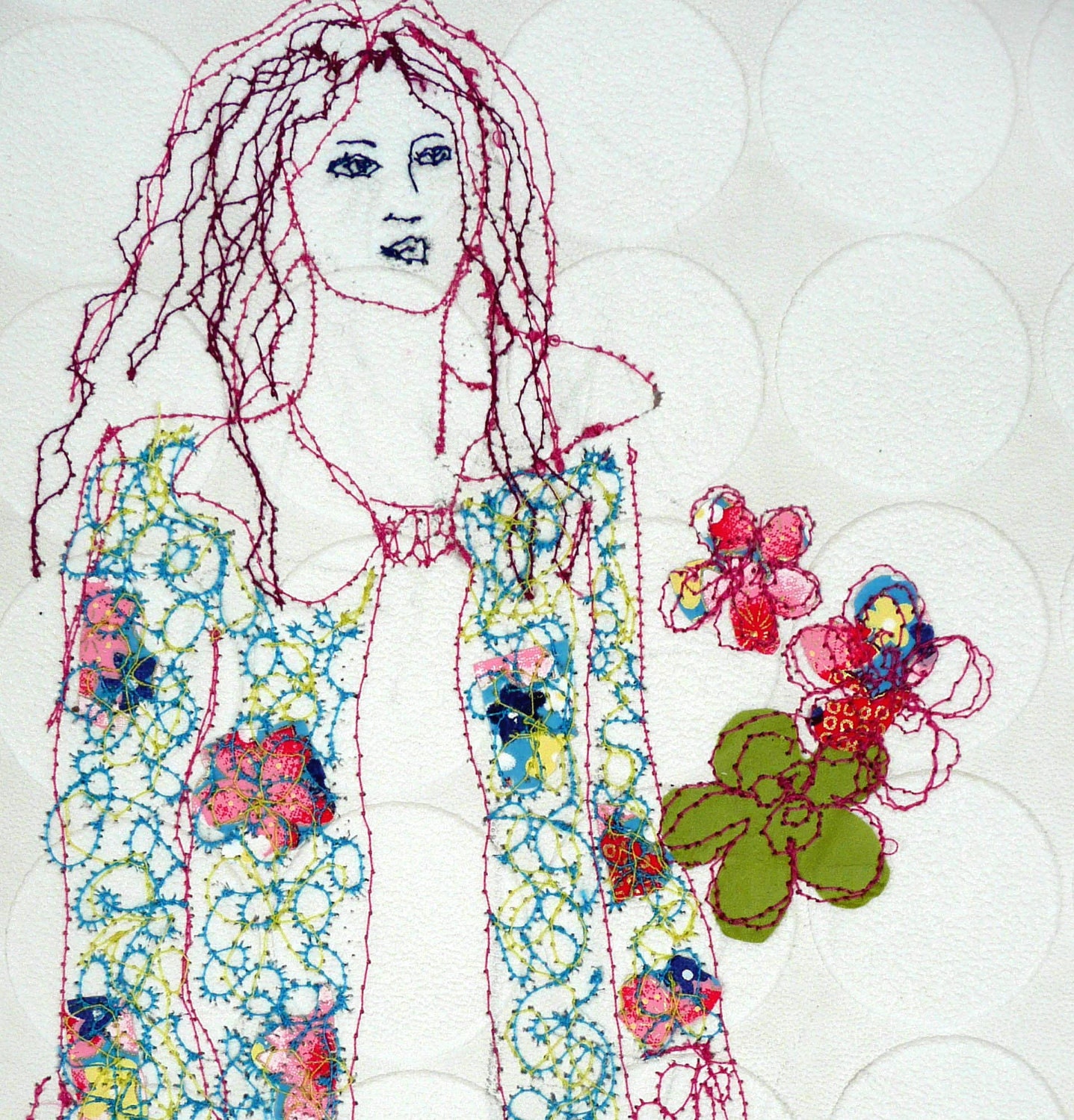 Fashion illustration -  embroidered fashion illustration - mixed media fashion embroidery