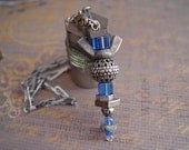 ROAD ANGEL - Blue & Silver Beaded Wingnut Rear View Mirror Angel Charm