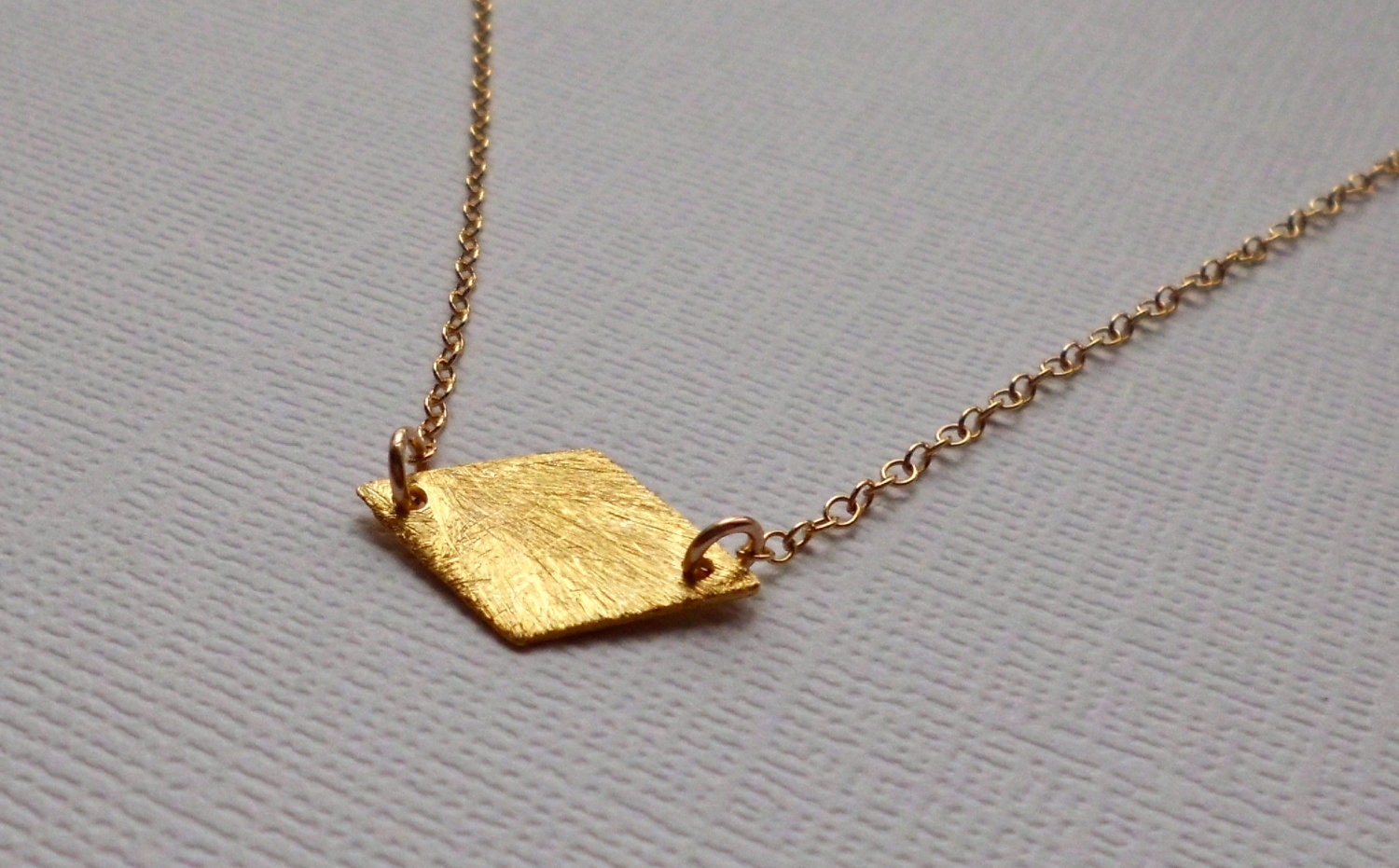Brushed Gold Diamond Pendant Necklace - Geometric Modern Everyday 24k Jewelry - ADPi