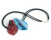 Blue Red Black Gold Silver Pendant on Beaded Necklace