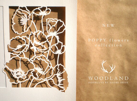 Poppy Flowers papercut guest registry poster