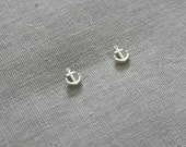 Make a wish silver plated tiny anchor earrings