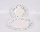 Vintage Blue Heaven Atomic Platter and Bowl Blue Gray 1950s Glazed China