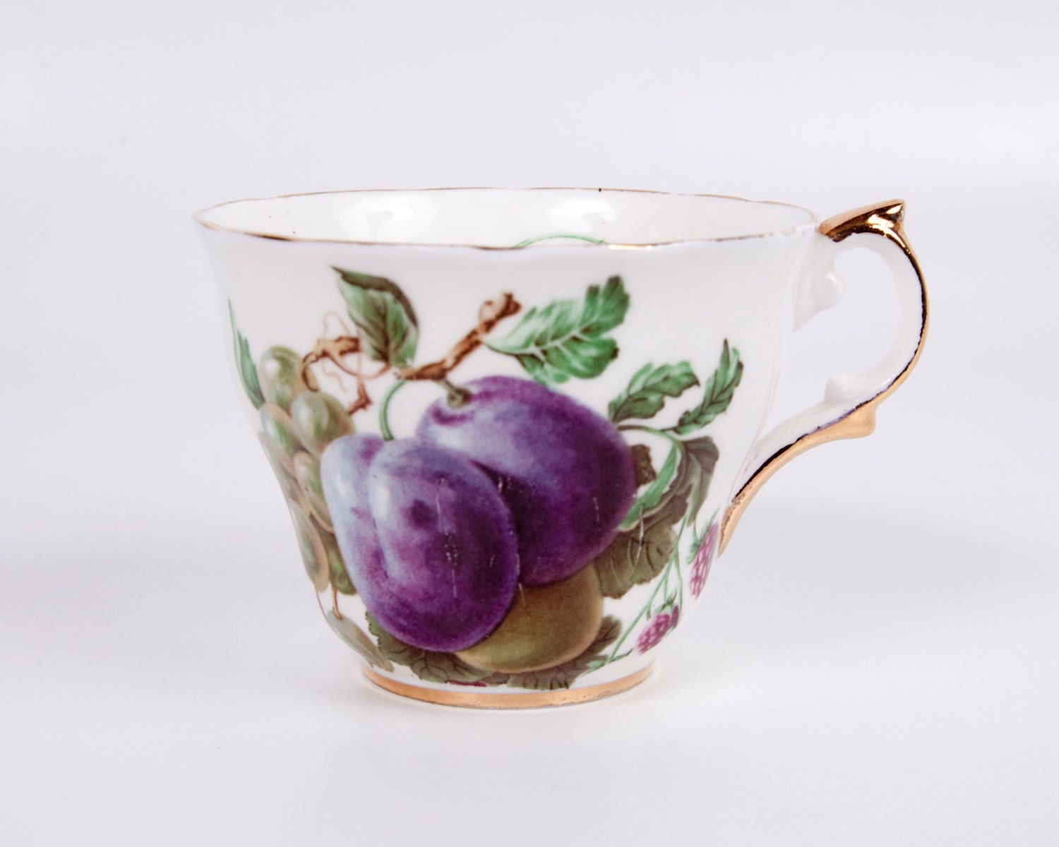 Vintage Purple Plums Regency Teacup Bone China Made in England Grapes Cherries Raspberries