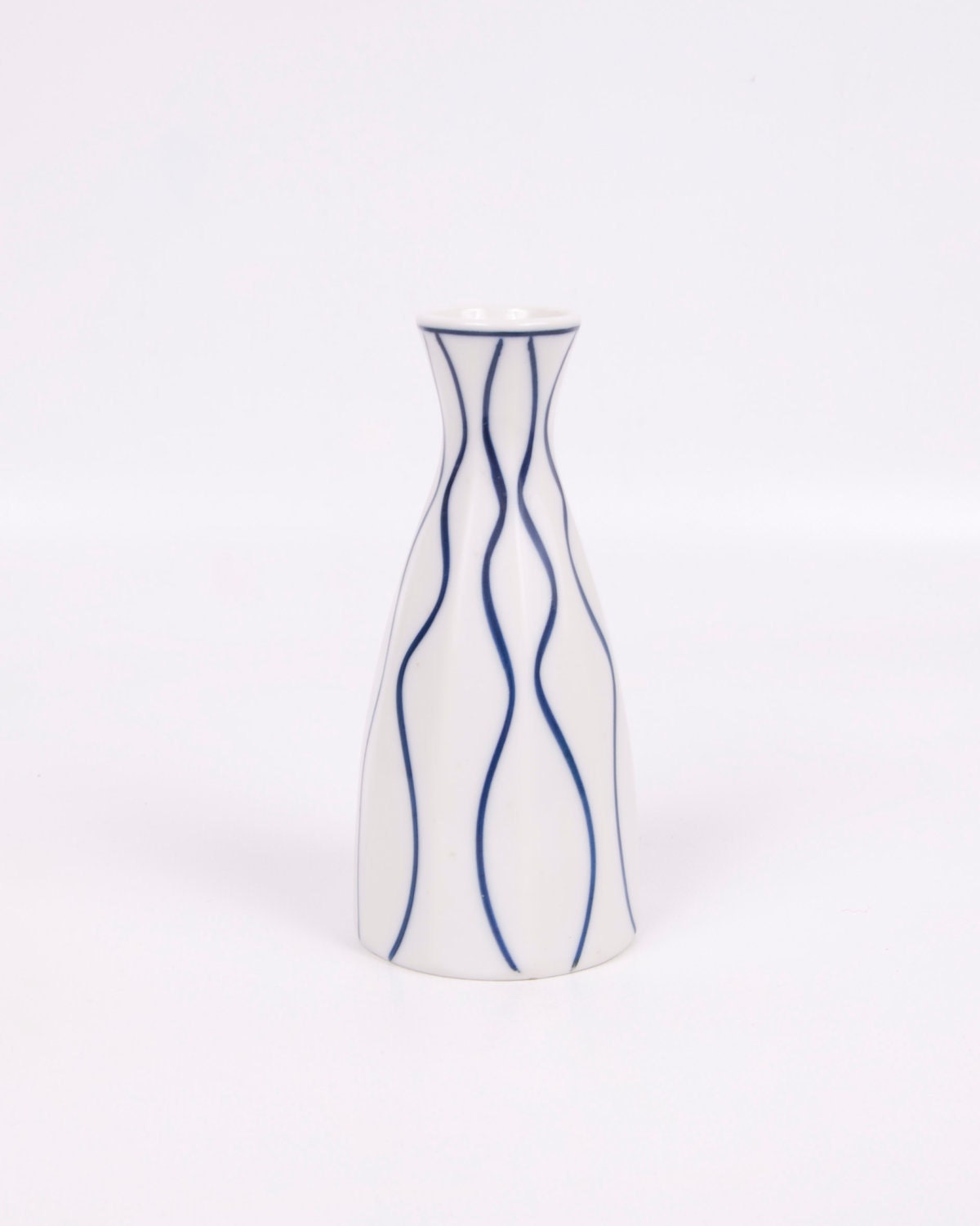 Vintage Bud Vase Sake Decanter Made In Japan White Blue Swirled Lines Retro Decor