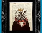 Mixed Media Print Illustration Art BOOK PRINT Painting Portrait Original Artwork Acrylic ANIMAL Painting Unique Gift for Man - Royal Tiger