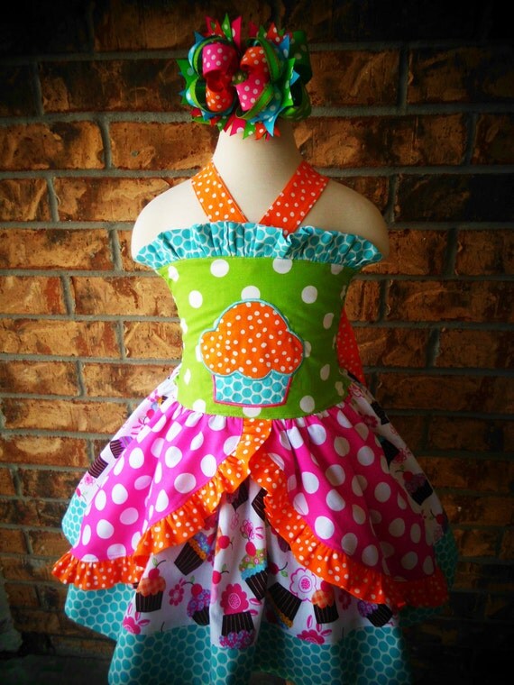 Girls Boutique Birthday Dress Cupcake Party Dress Pageant Dress M2M Boutique Hairbow 6m 12m 18m 2T 3T 4T 5 6