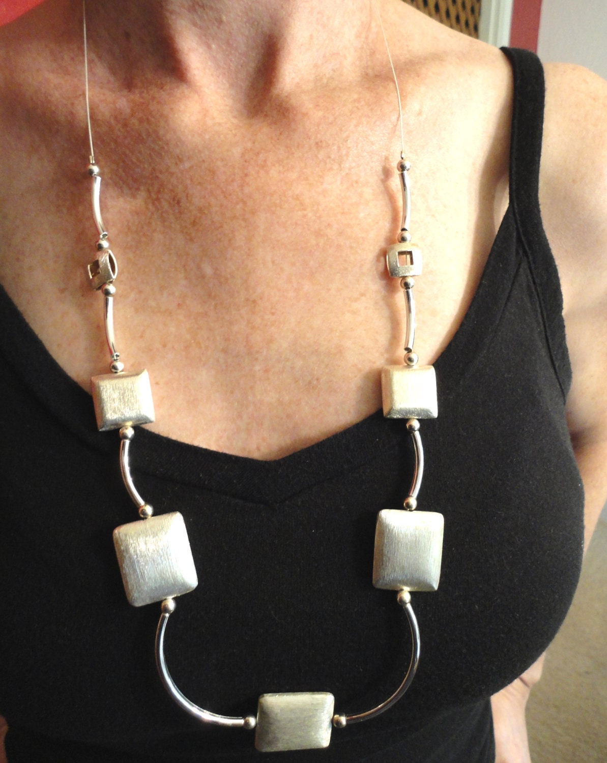 Silver Square Bead Necklace