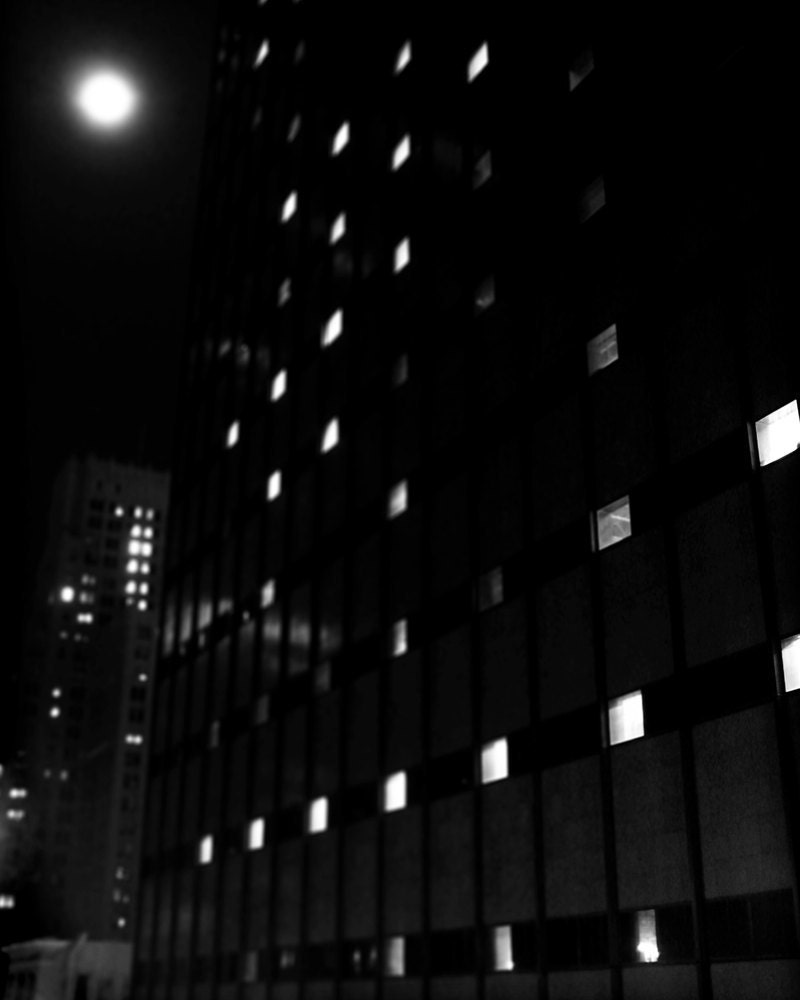 8x10 - Modern Astronomy - Black and White Noir, Surreal City Lights, Abstract Expressionism, Night Photography Art Print, Urban Decor