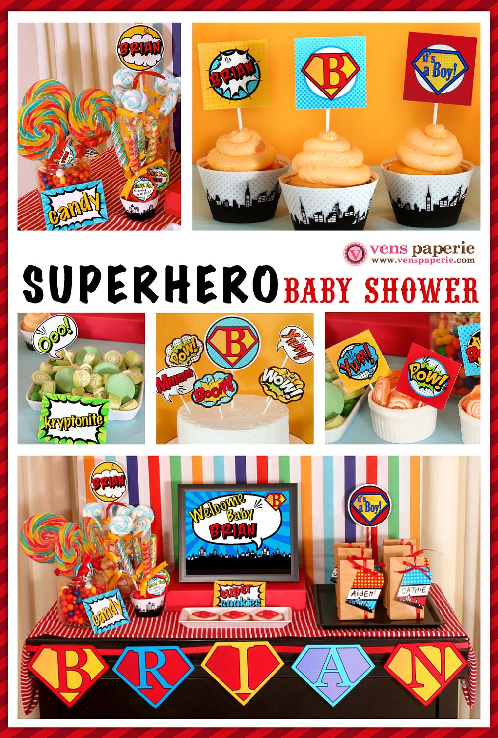 Superhero Baby Shower Package Personalized FULL Collection Set - PRINTABLE DIY - BS825CA1x