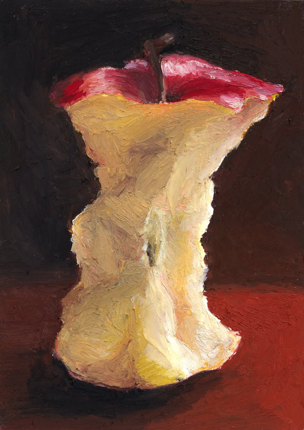 Giclee, Archival, Matted Print of an Original Oil Pastel Painting of an Apple Core