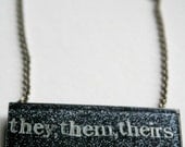 CUSTOM Sparkle Pronoun Placards Queer Resin Necklace