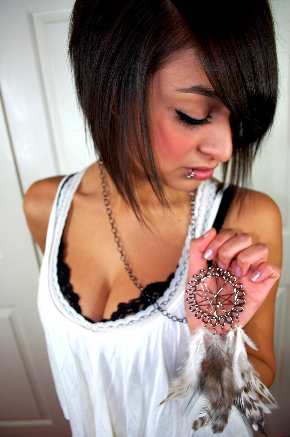 Dreamcatcher Feather Necklace- Hematite Metal