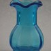 Hand Blown Small Aqua Blue Wide Ribbed Ruffle Top Vase