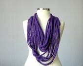 Crochet infinity chain scarf, Crochet necklace, Purple handmade chunky neckwarmer autumn winter women accessories scarves