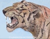 Tiger wall art decor room decor archival print signed giclee tiger art print, 8.5x11 black brown orange stripes