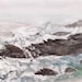 Fisherman, rocks and crashing waves watercolor painting signed art print 8.5x11