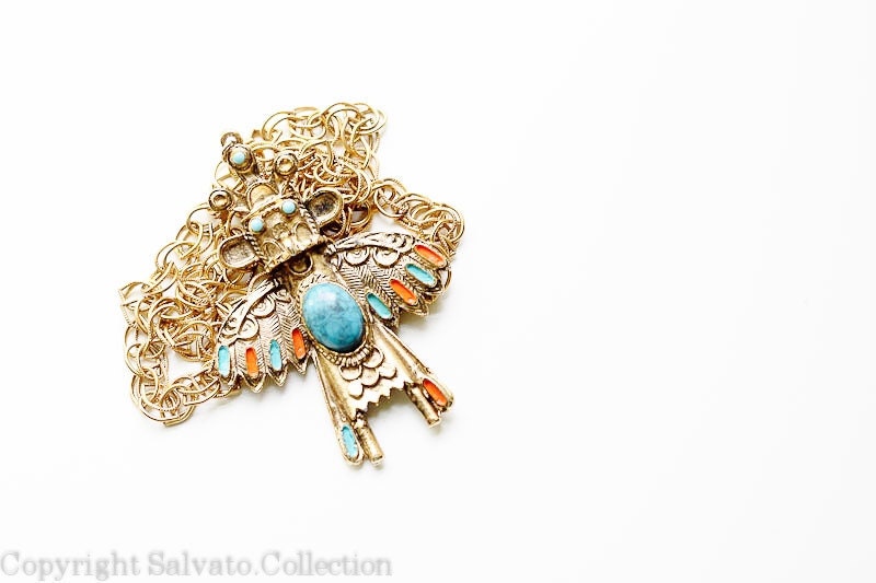 1970s Aztec Necklace - Large Turquoise Southwestern  Souvenir