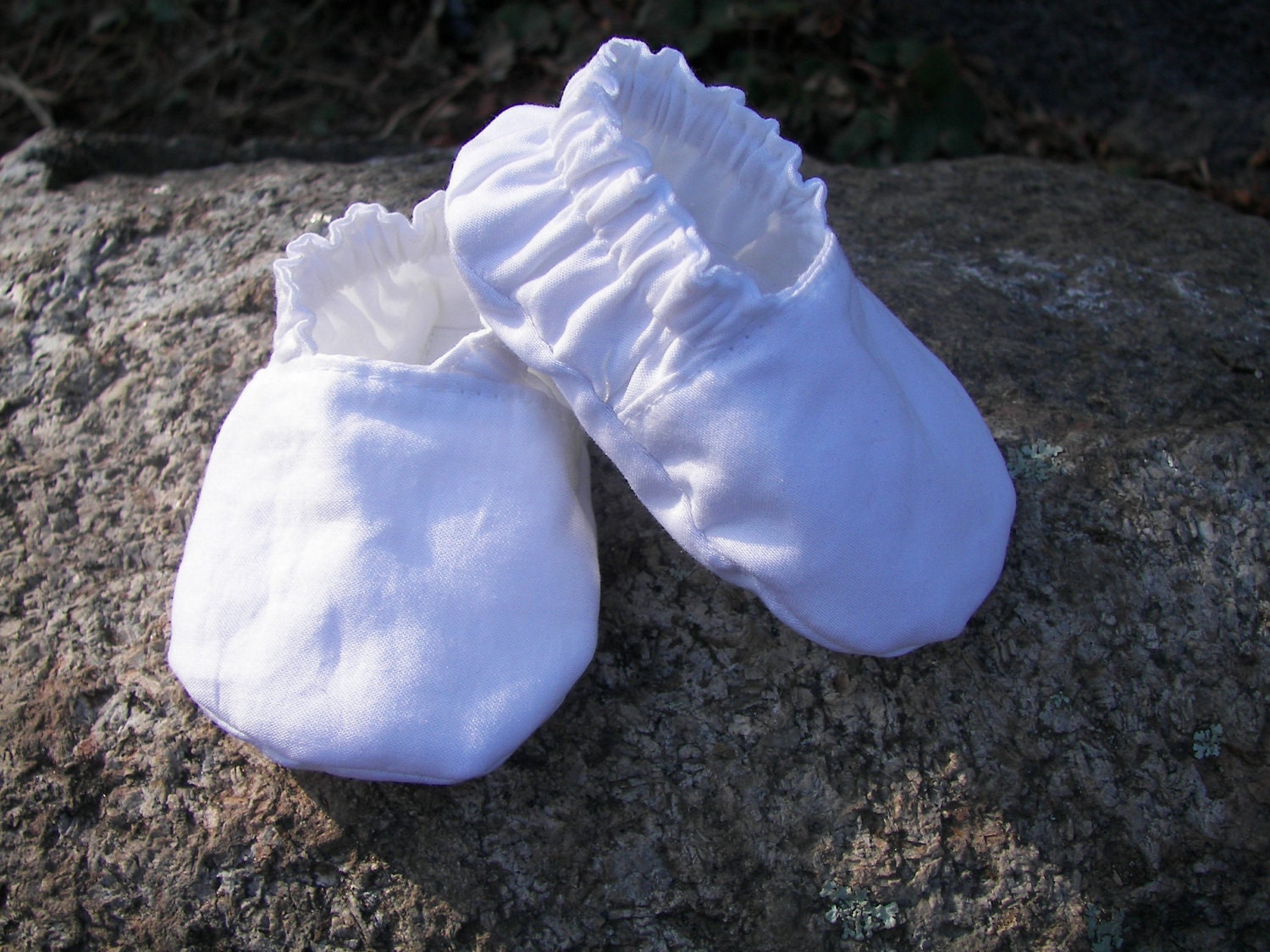 White Cotton Sateen Booties--Baptism--Christening--Easter