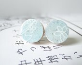 Pastel Blue Ear Studs, Pastel, Small Earrings, Snow, Winter Colors, Japanese Chiyogami Paper