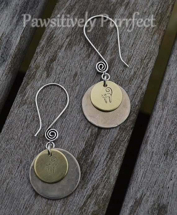 Handstamped Cat's Meow Earrings