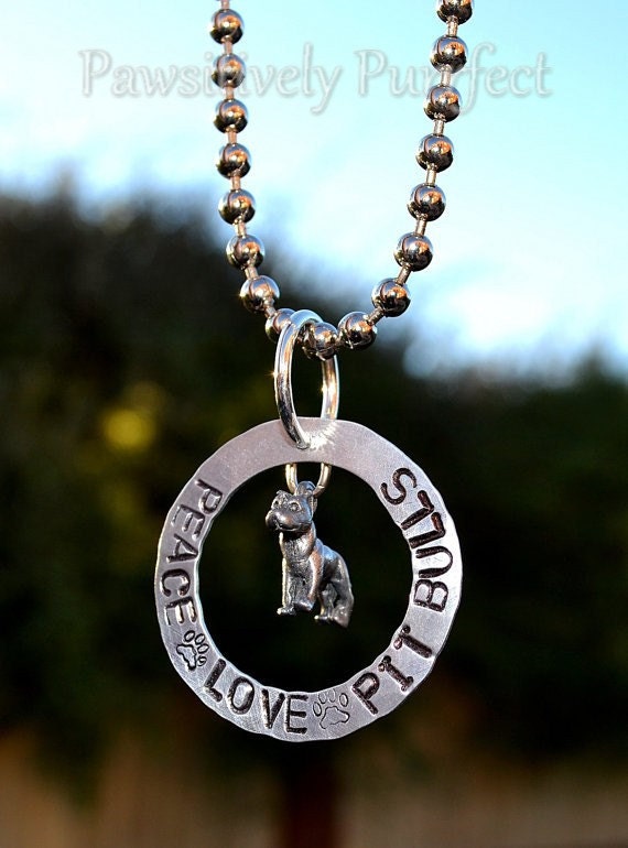 Peace Love Pit Bulls Handstamped Necklace