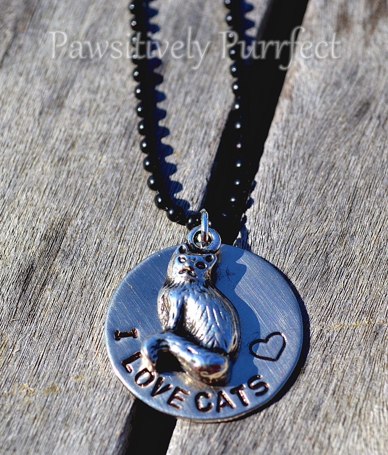I Love Cats Handstamped Necklace