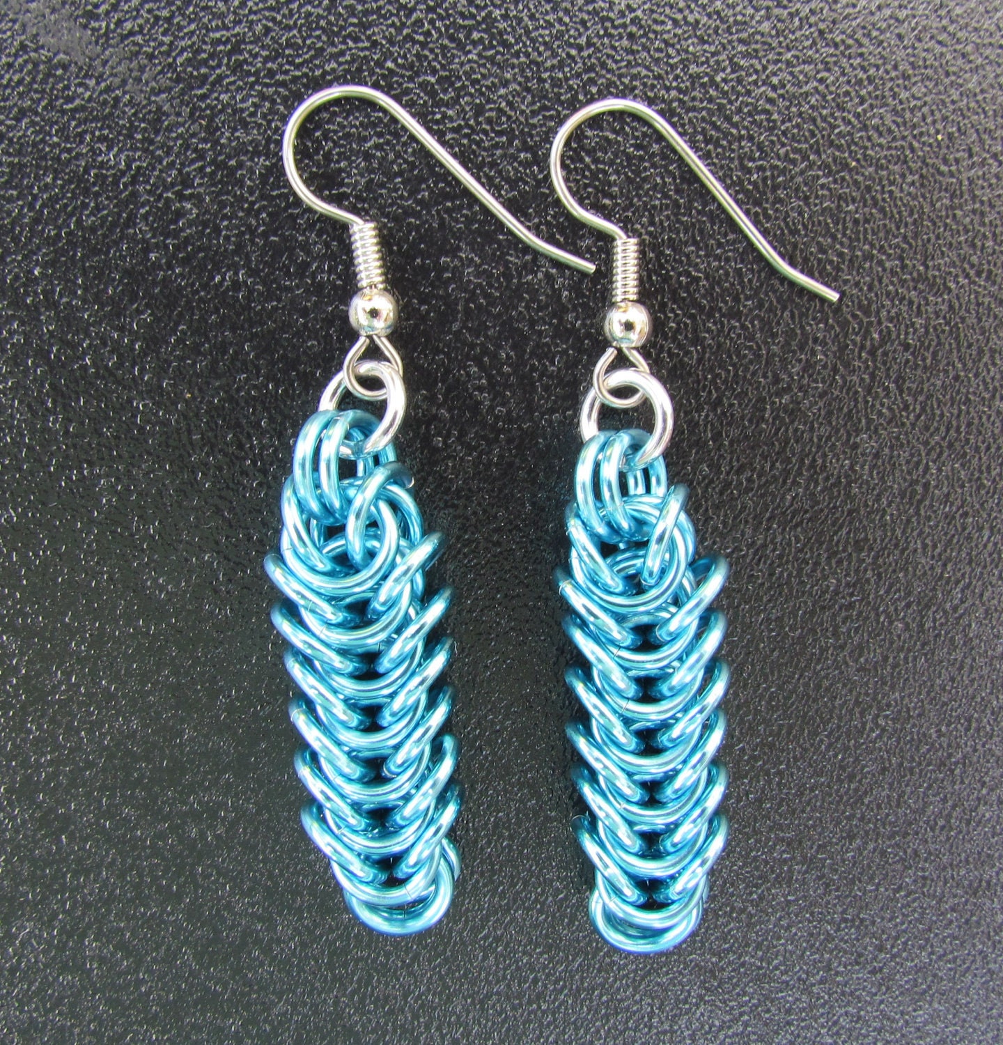 Chain Maille Dangle Earrings Sky Blue Box Chain Earrings