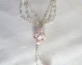 Pink and White Valentine's Day Necklace with Sterling Silver Hearts, Glass Lampwork Beads, Pearls