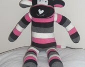 Plush Sock Animal - Suzy ,CE, toy, children, Plush animal,sock animal,sock doll,stuffed animal,sock creature ,animal,uk,monkey,stripe,pink