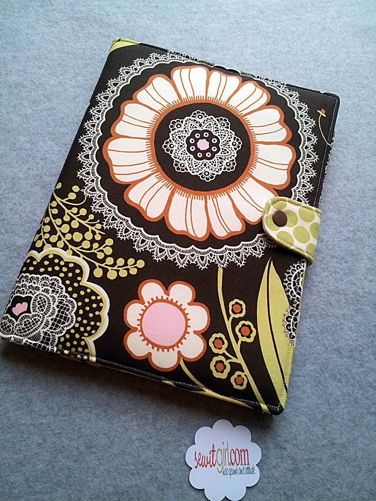 iPad cover, iPad2 Cover, or Ipad 3, Ipad case - Book style- Amy Butler Lotus Olive lacework- Made to order