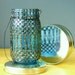 Custom Designed Blue Glass Mason Jar Lantern With Gunmetal Accents