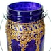 Hand Painted Mason Jar Lantern,Deep Plum Tinted Glass with Golden Filigree Surface