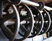 Industrial Antique Printing Machine Wheels - 8x10 print - Metal - Steel - Steampunk - Garage - Man Cave - Black Gray - Masculine Wall Decor