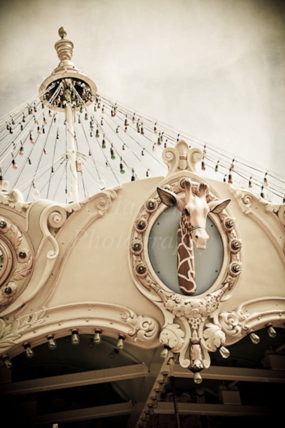 Giraffe Carousel Horse Ride - 11x14 Print - Carnival Art - Circus - Whimsical - Baby Nursery - Merry Go Round - Childs Room - Wall Decor