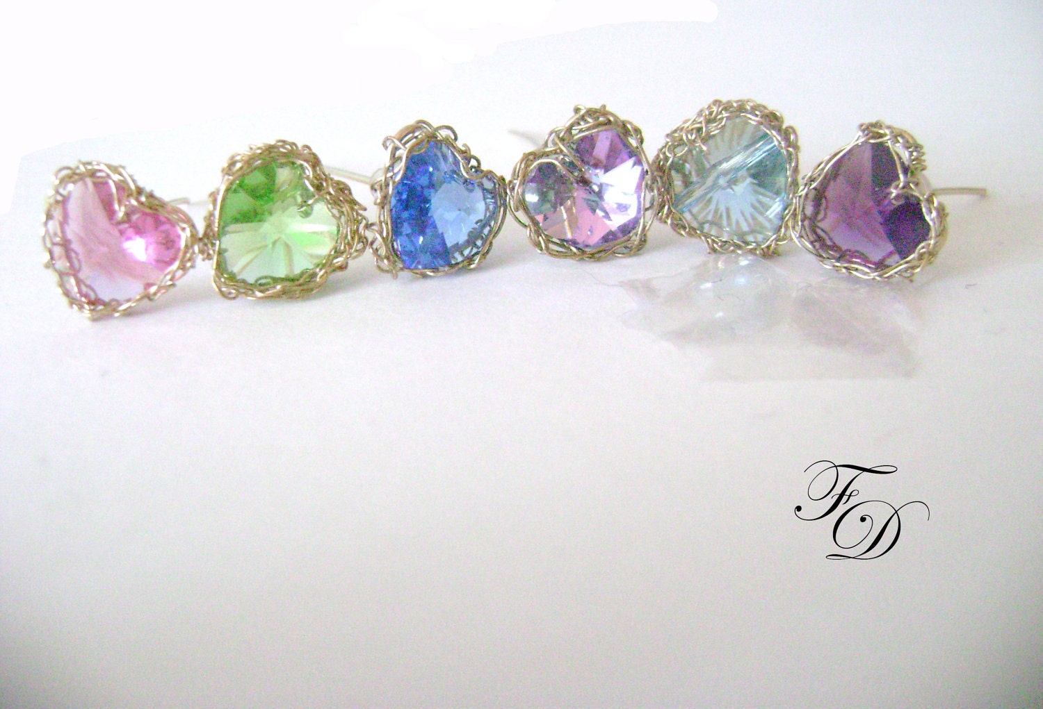 Wire Crochet Heart Post Earrings -Swarovski hearts post earrings,Holiday Season Special Sale