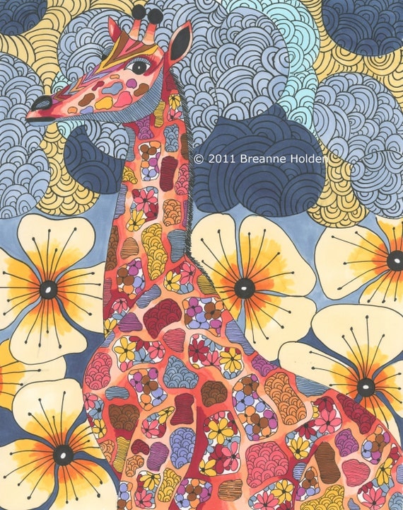 Whimsical Giraffe Painting Archival Print 8 X 10 "Fiona"
