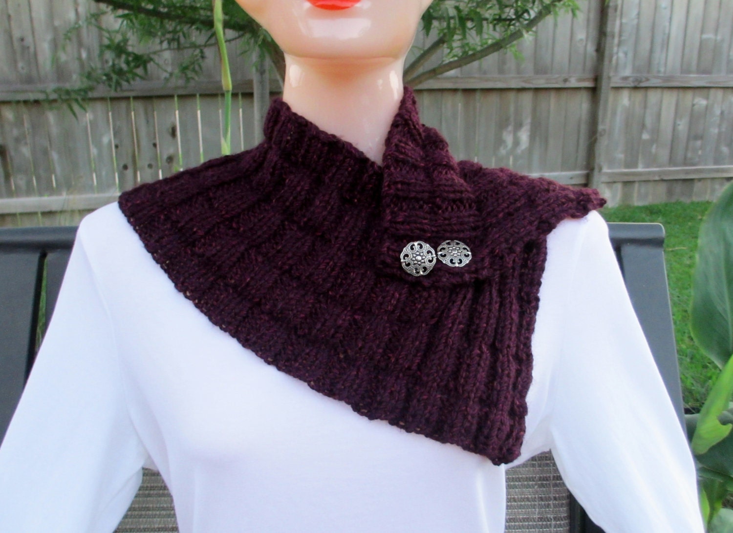 Sale. Knit Scarf. Cowl. Hand Knitted Shawl. Scarflette. in "Tapestry". Dark Purple looks like Blackberry