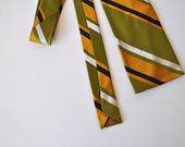 Vintage Striped Silk Necktie - Green, Mustard, Black and White