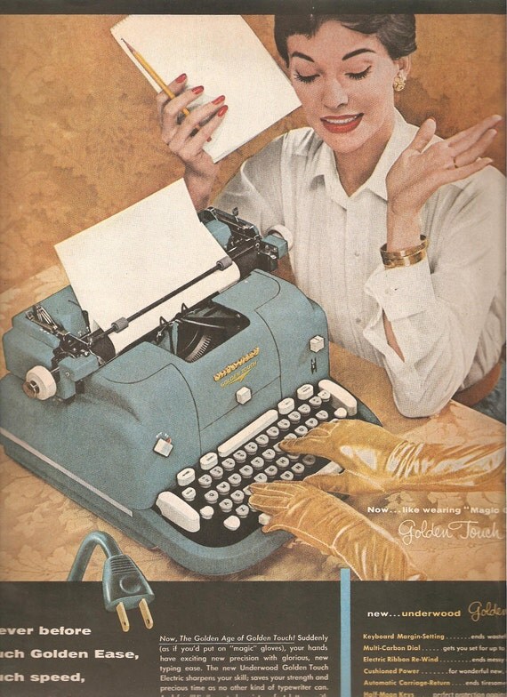 1956 Underwood Typewriter Ad Original Vintage Advertisement Etsy Vintage Advertisements Retro Advertising Typewriter