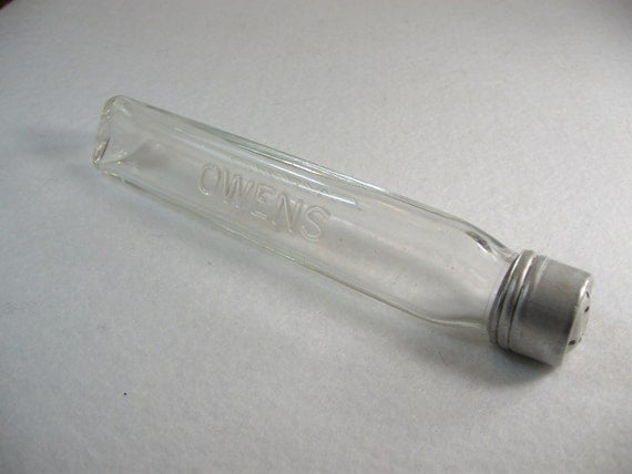 Vintage Owens Glass Toothbrush Holder Travel Bottle