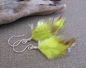 Yellow Feather Earrings - Sterling Silver Dangle Earrings - Summer Feather Earrings. Elegant Artisan Summer Jewelry