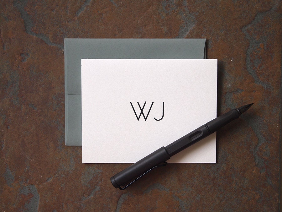 Monochrome Stationery - Personalized Letterpress Notes - Minamalist Black and White