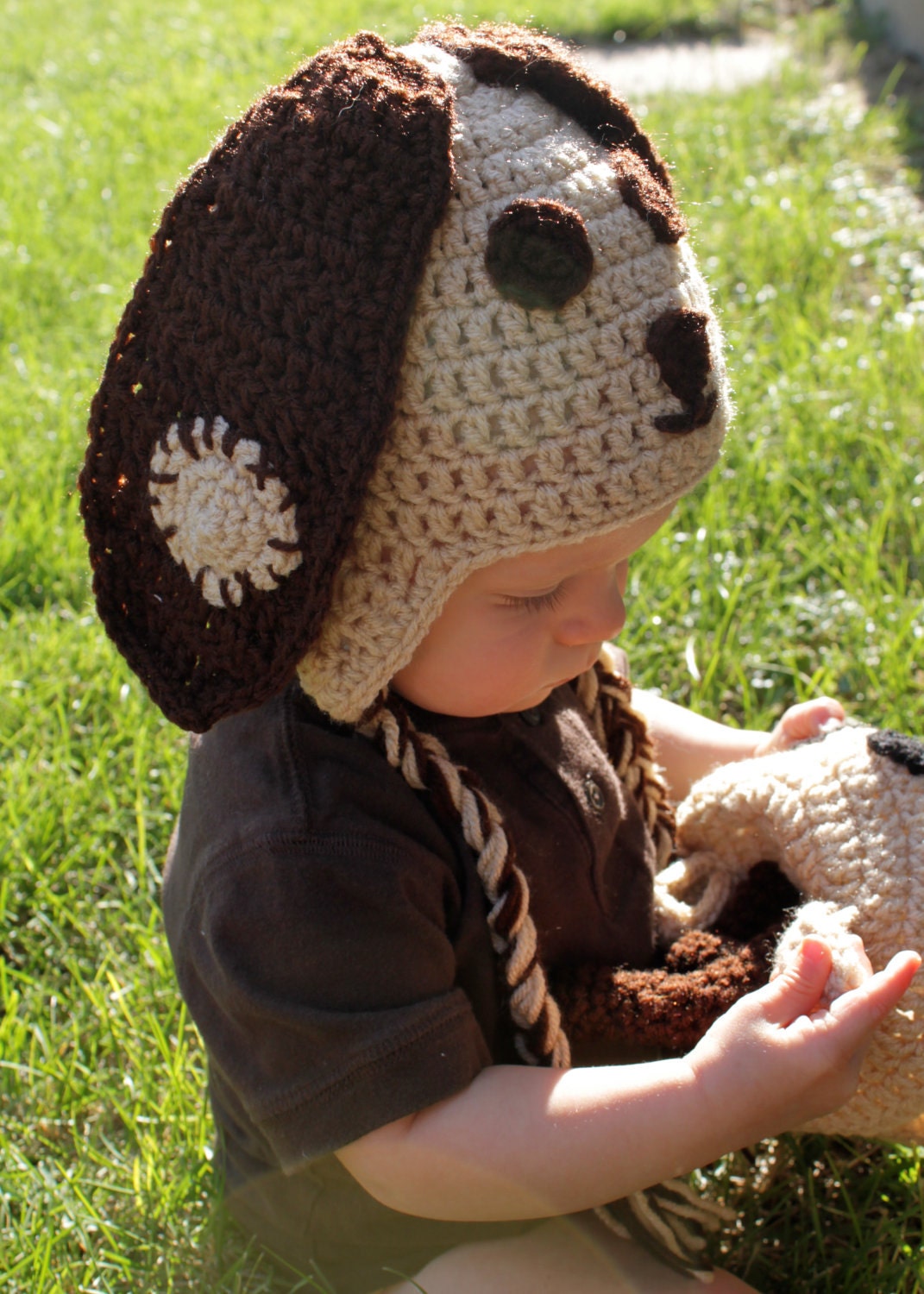 Crochet Brown and Tan Puppy Dog Hat for Baby, 6-12 Months
