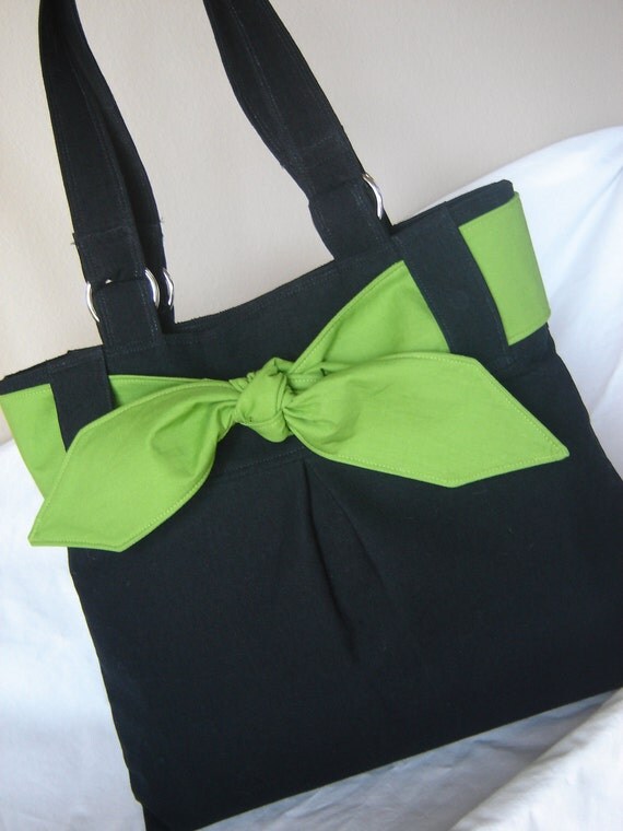 Handbag tote black canvas with interchangeable tie front...Choose your color (The Shayna Beth)